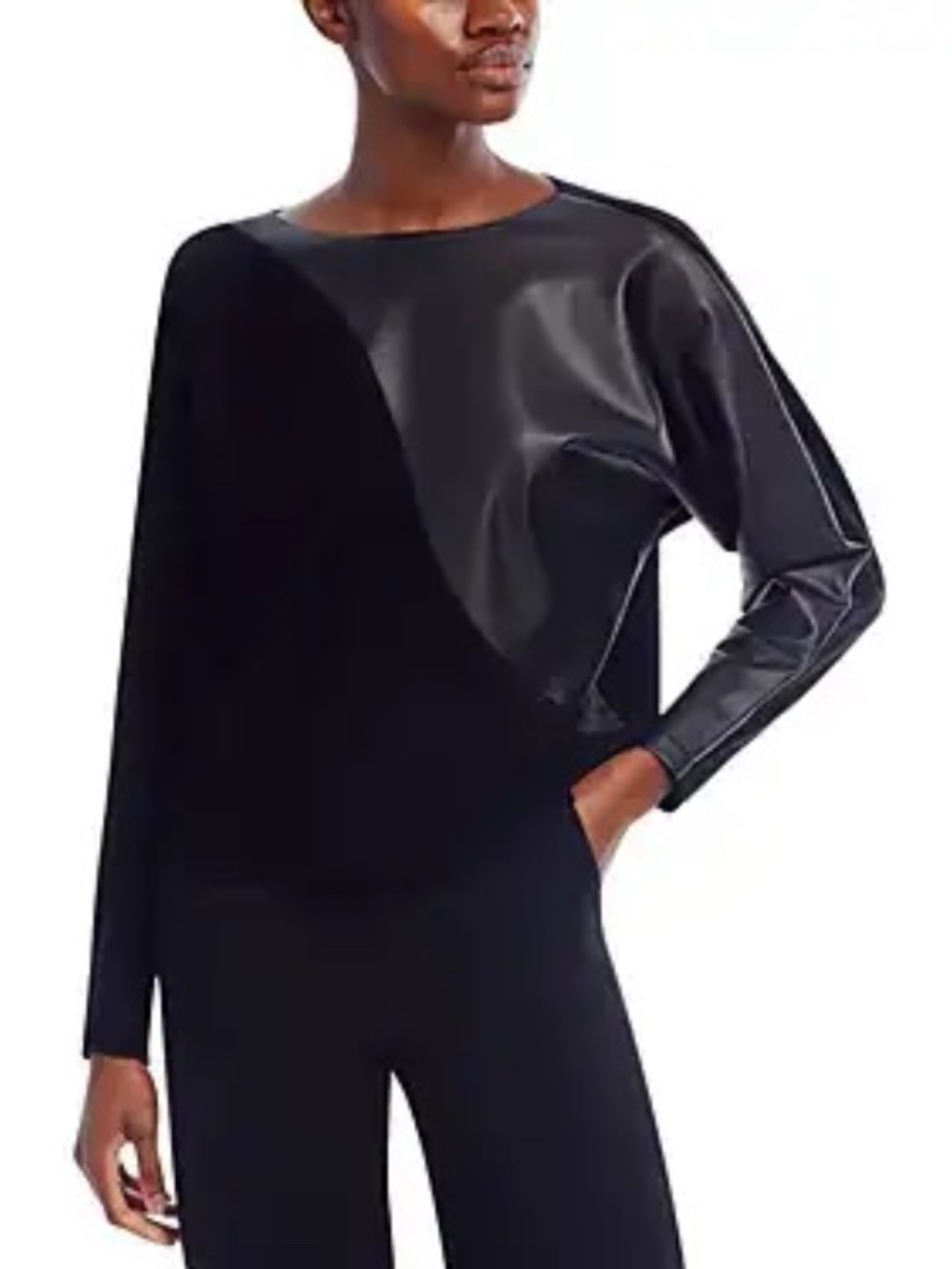 Sioni Faux Leather Front Dolman Sleeve in Black size XL